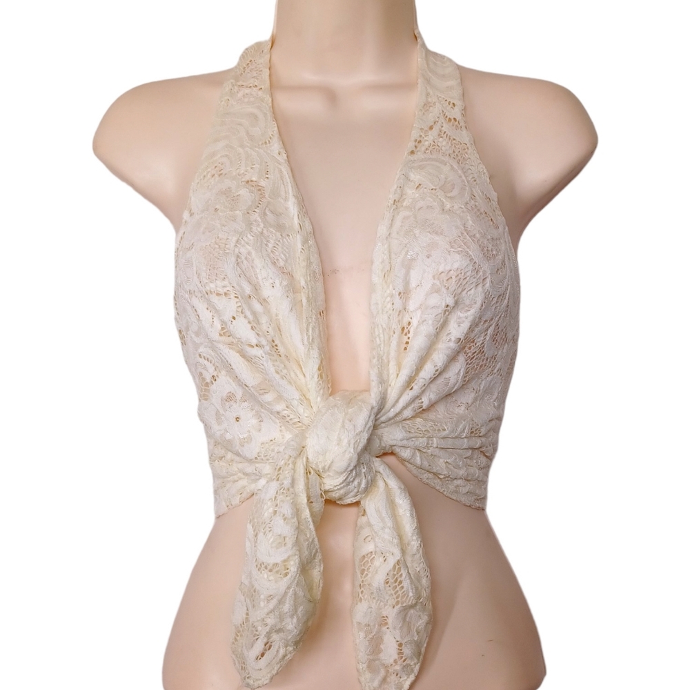 PHILTHY Cream Floral Lace Sleeveless Wrap Top Small/ Medium